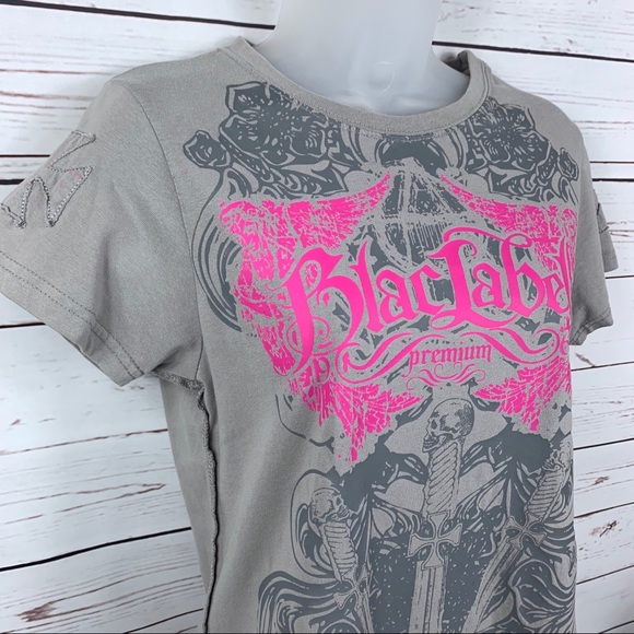 Blac Label Pink Tops - Blac Label Pink Top Tee Graphic Studs Rough Seams